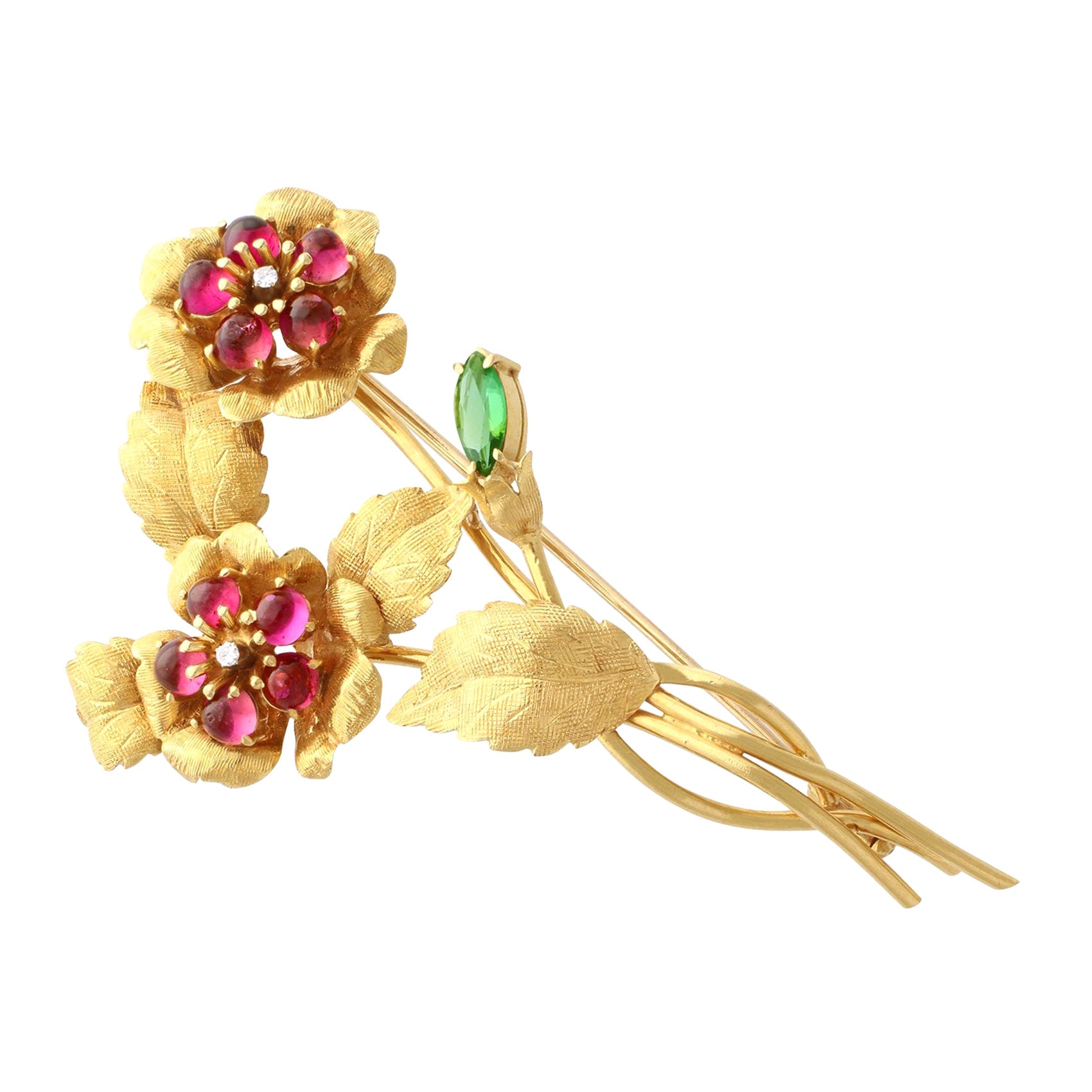 Broche vintage Liberty de oro amarillo con turmalina y diamantes de 1,75 quilates en venta