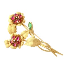 Vintage Liberty 1.75 Carat Tourmaline and Diamond Yellow Gold Brooch
