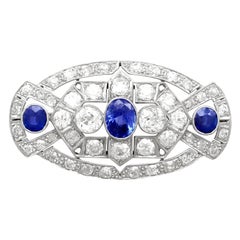 5.68 carat Diamond and 2.35 carat Sapphire Platinum Brooch