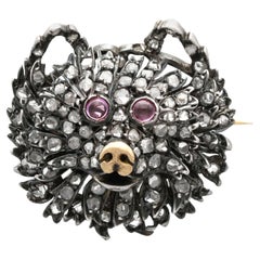 Victorian 1.16 Carat Diamond and Ruby and Gold Bear Brooch