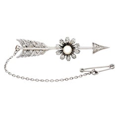 1900s Antique Diamond and Seed Pearl White Gold Arrow Brooch