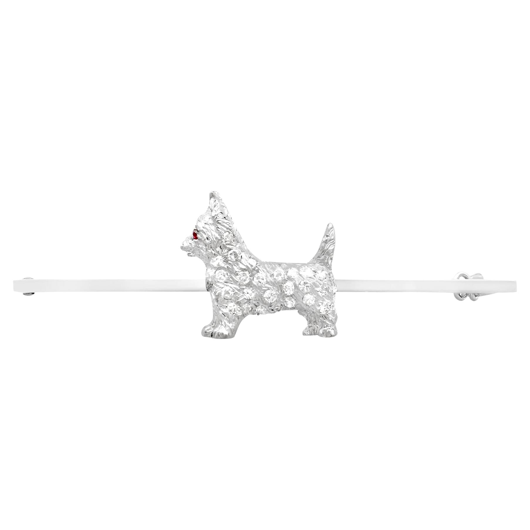 Antique Ruby and Diamond and White Gold West Highland Terrier Brooch