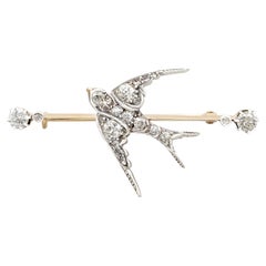 Antique Victorian 1.19 Carat Diamond and Yellow Gold 'Swallow' Brooch