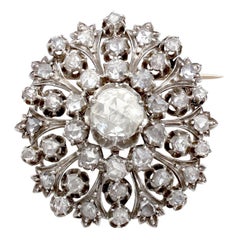 Antique Victorian 3.48 Carat Diamond and Yellow Gold Brooch