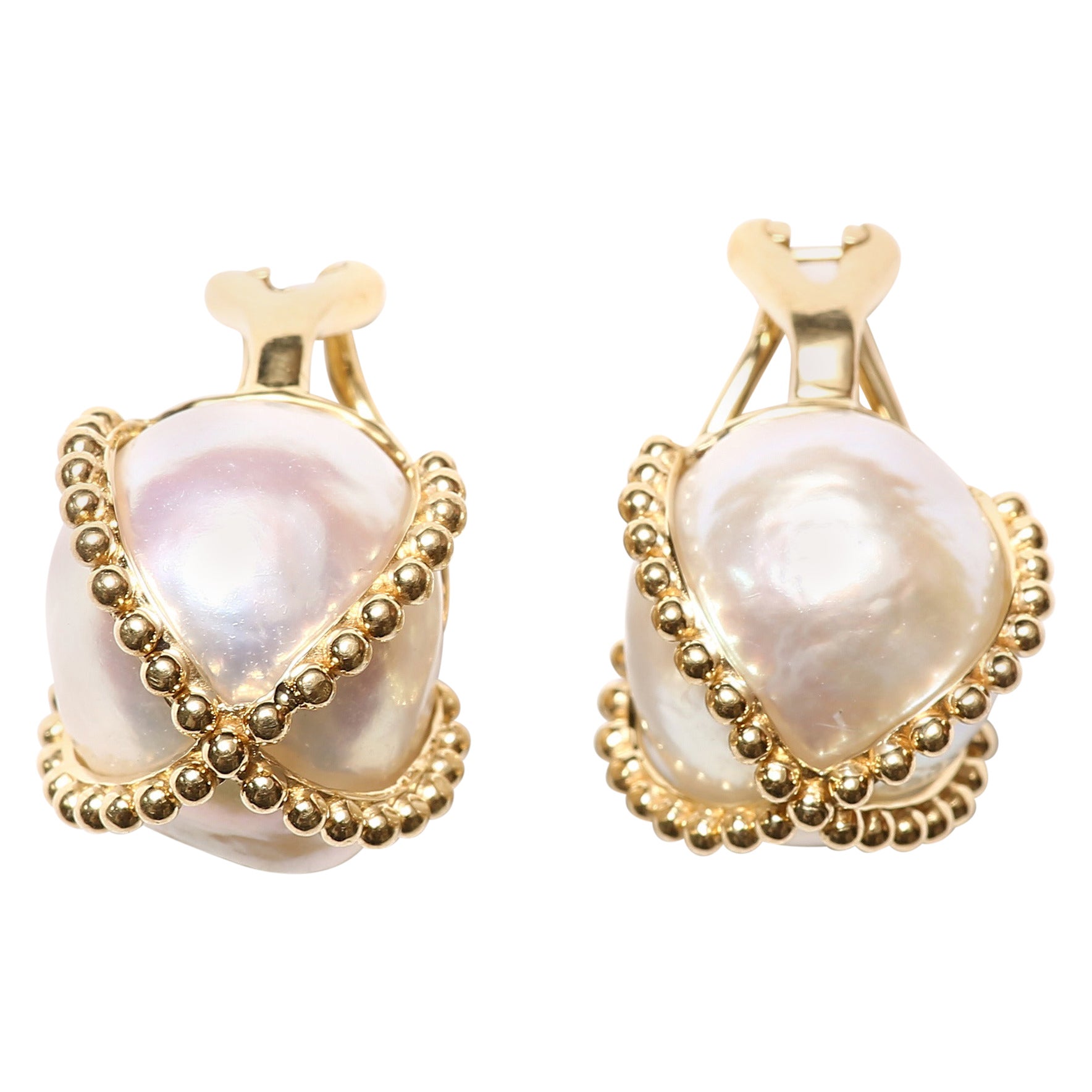 Pearl Gold ClipOn Earrings For Sale at 1stDibs