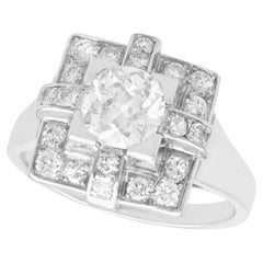 1940s French 1.53 Carat Diamond and Platinum Late Art Deco Cocktail Ring