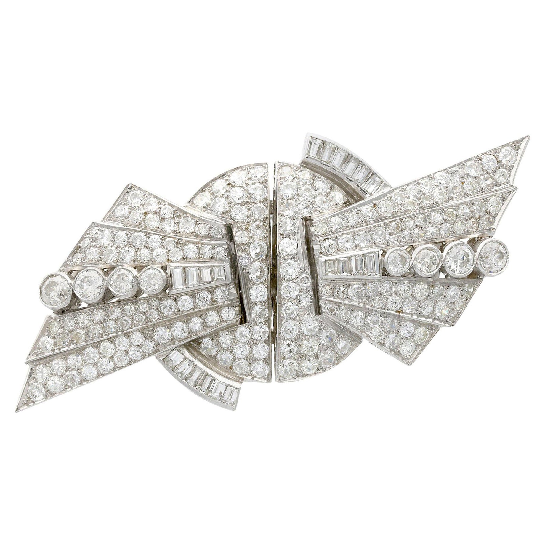 Art Deco 10.95 Carat Diamond Duette Double Clip Brooch in Platinum