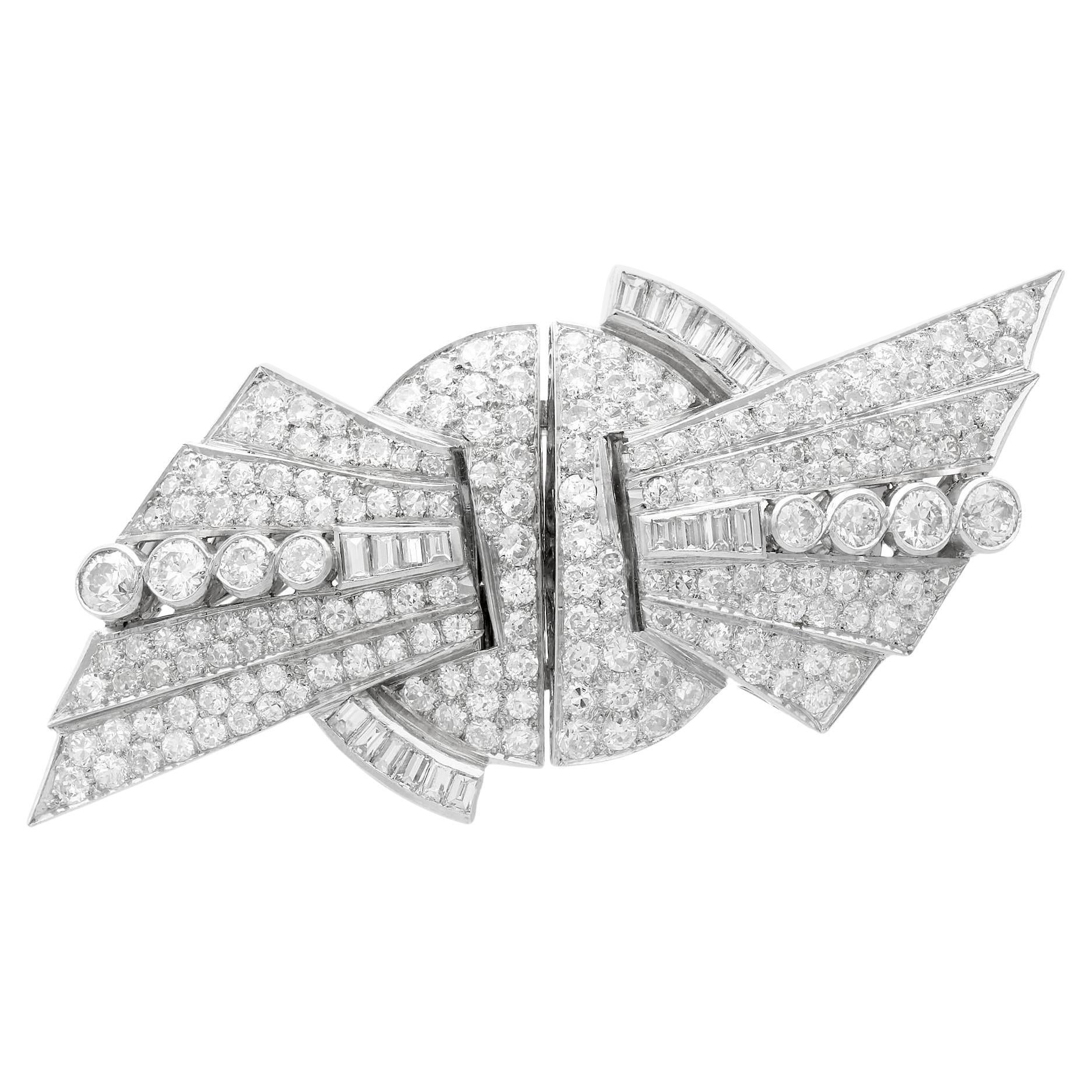 Art Deco 10.95 Carat Diamond Duette Double Clip Brooch in Platinum