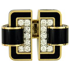 Large Scale Black Enamel Diamond Gold Ring 11