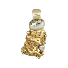 Vintage Gold in Quartz Pendant Natural Nugget Diamond Estate Fine Jewelry