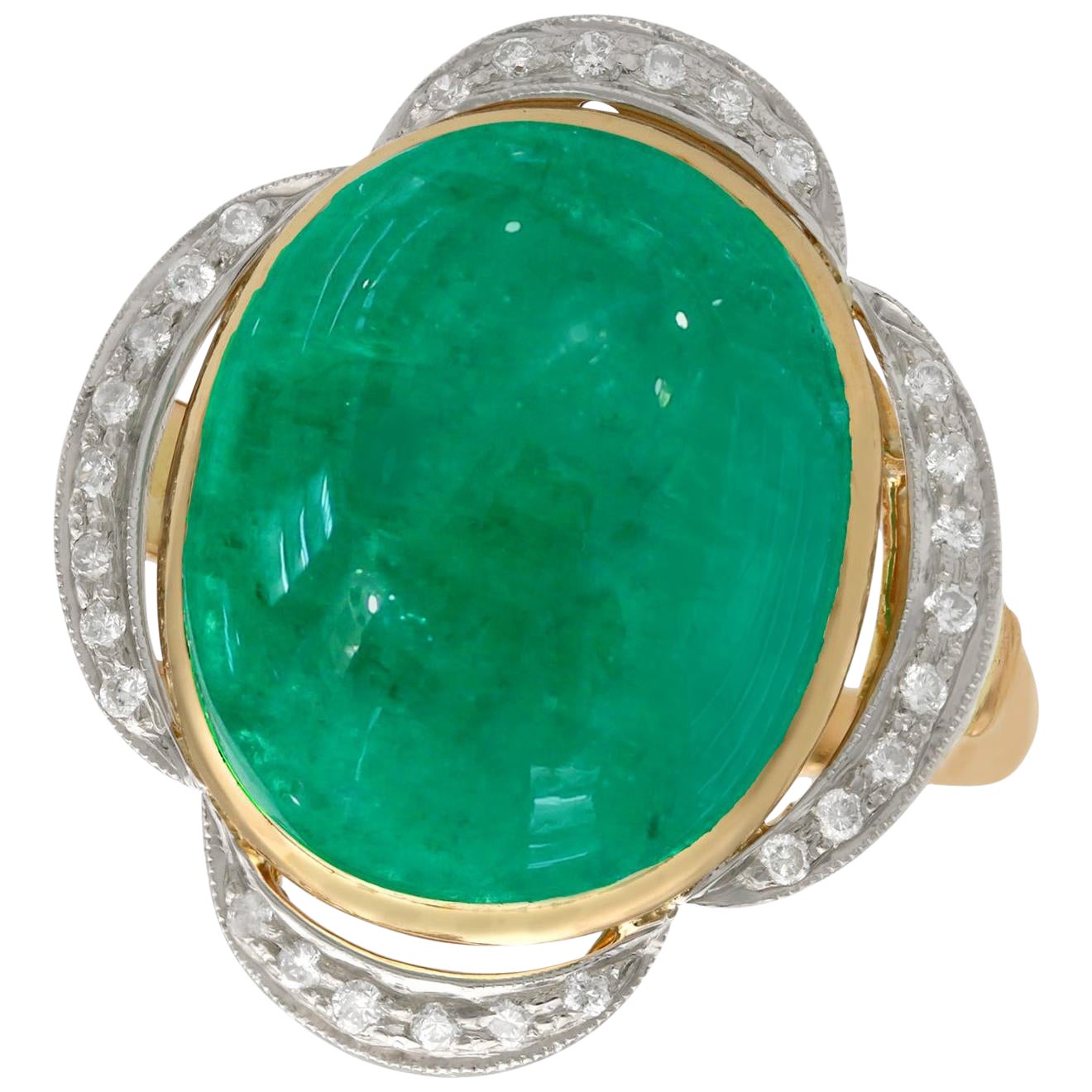 Vintage 1940s Emerald and Diamond Yellow Gold Marquise Ring at 1stDibs