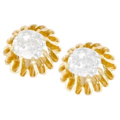 Clous d'oreilles anciennes en or jaune et diamants de 1,13 carat