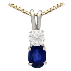 1950s Sapphire and Diamond White Gold Pendant