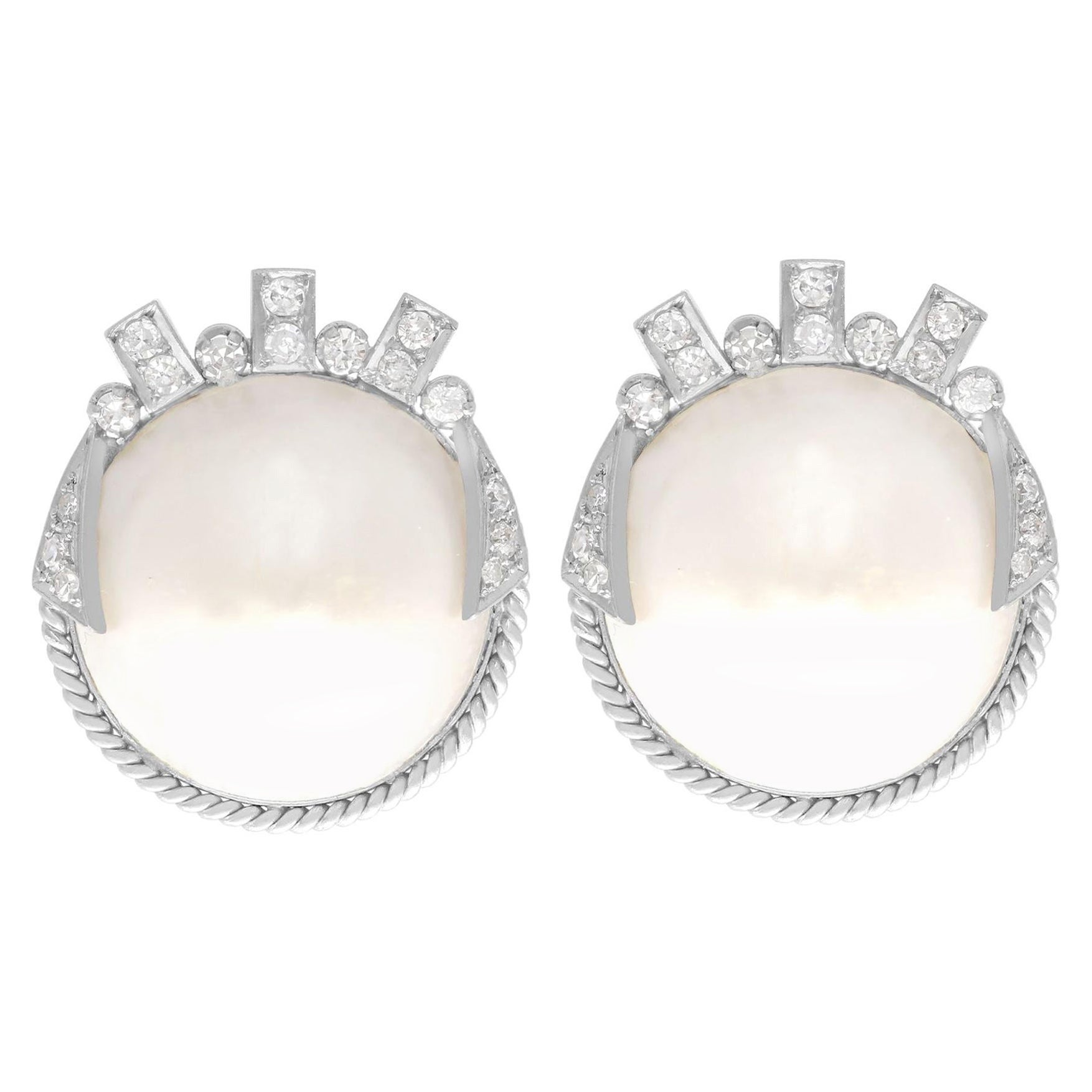 Mabe Pearl and Diamond White Gold Earrings For Sale