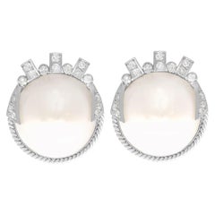 Vintage Mabe Pearl and Diamond White Gold Earrings