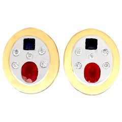 1960s Ruby Sapphire and Diamond and Yellow Gold Earrings