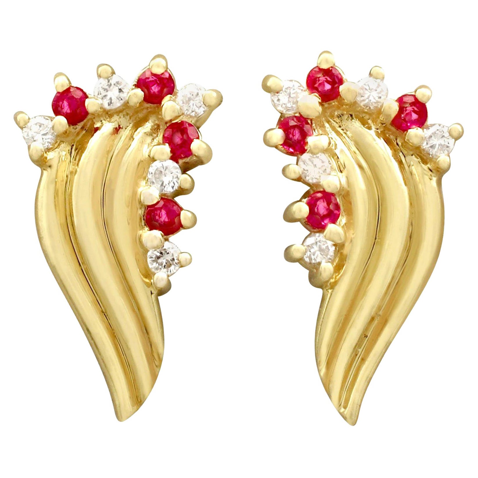 Vintage Ruby and Diamond Yellow Gold Stud Earrings
