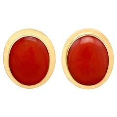 Retro 4.50 Carat Coral and Gold Stud Earrings
