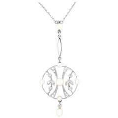 Antique 1910s Seed Pearl and Diamond Yellow Gold Pendant