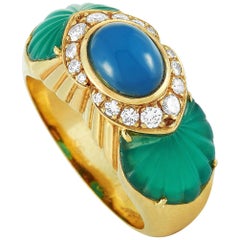 Cartier 18K Yellow Gold Diamond, Chalcedony and Chrysoprase Ring