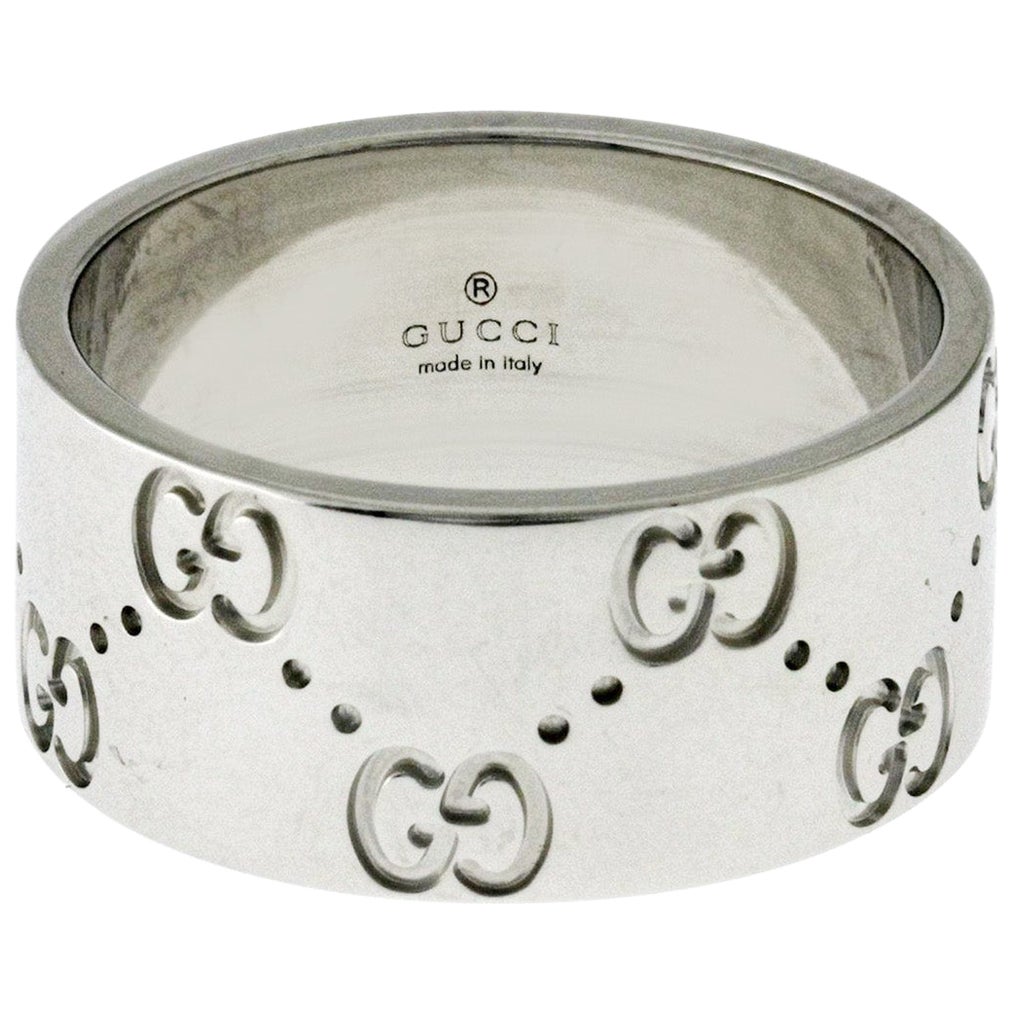 gucci icon 18ct white gold logo band ring