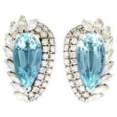 21.12 Carat Aquamarine and 5.86 Carat Diamond Earrings