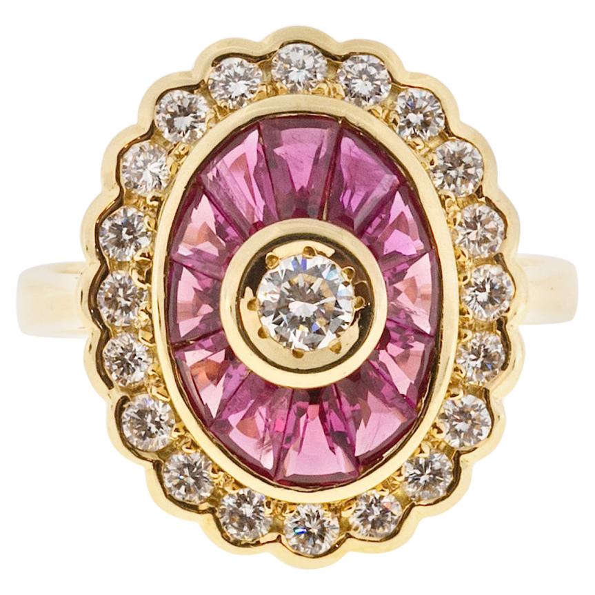 Anillo de cóctel de oro amarillo con diamante rubí de 1,70 quilates certificado por GIA