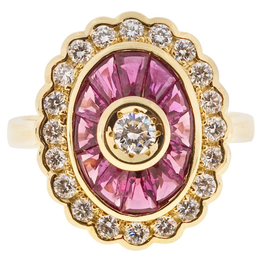 GIA Certified 1.70 Carat Diamond Ruby Yellow Gold Cocktail Ring For Sale