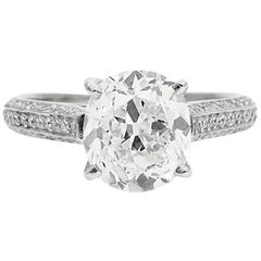 GIA Certified 2.13 Carat Cushion Diamond and Platinum Pave Engagement Ring 4