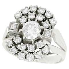 Vintage 1970s 1.55 Carat Diamond and White Gold Cluster Ring