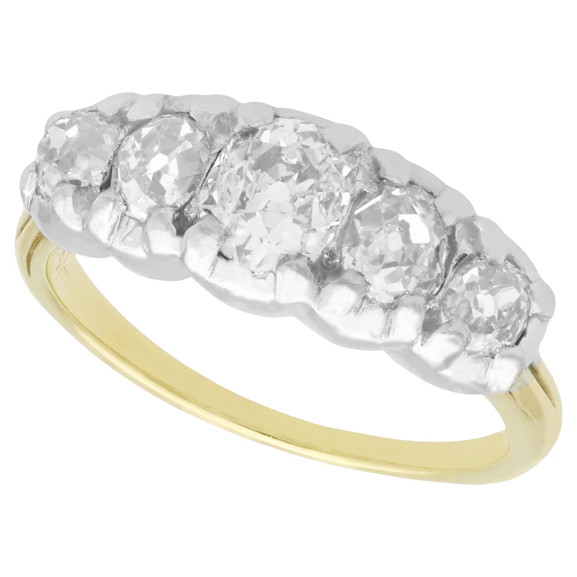 1900s 1.32 Carat Diamond and Yellow Gold Five Stone Ring For Sale
