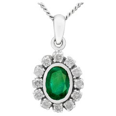 Vintage 1970s 1.02 Carat Emerald and Diamond White Gold Pendant