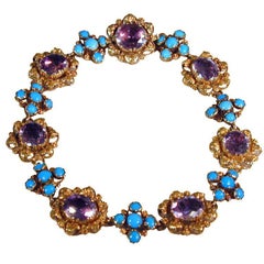 Antique Amethyst, Turquoise and Gold Bracelet