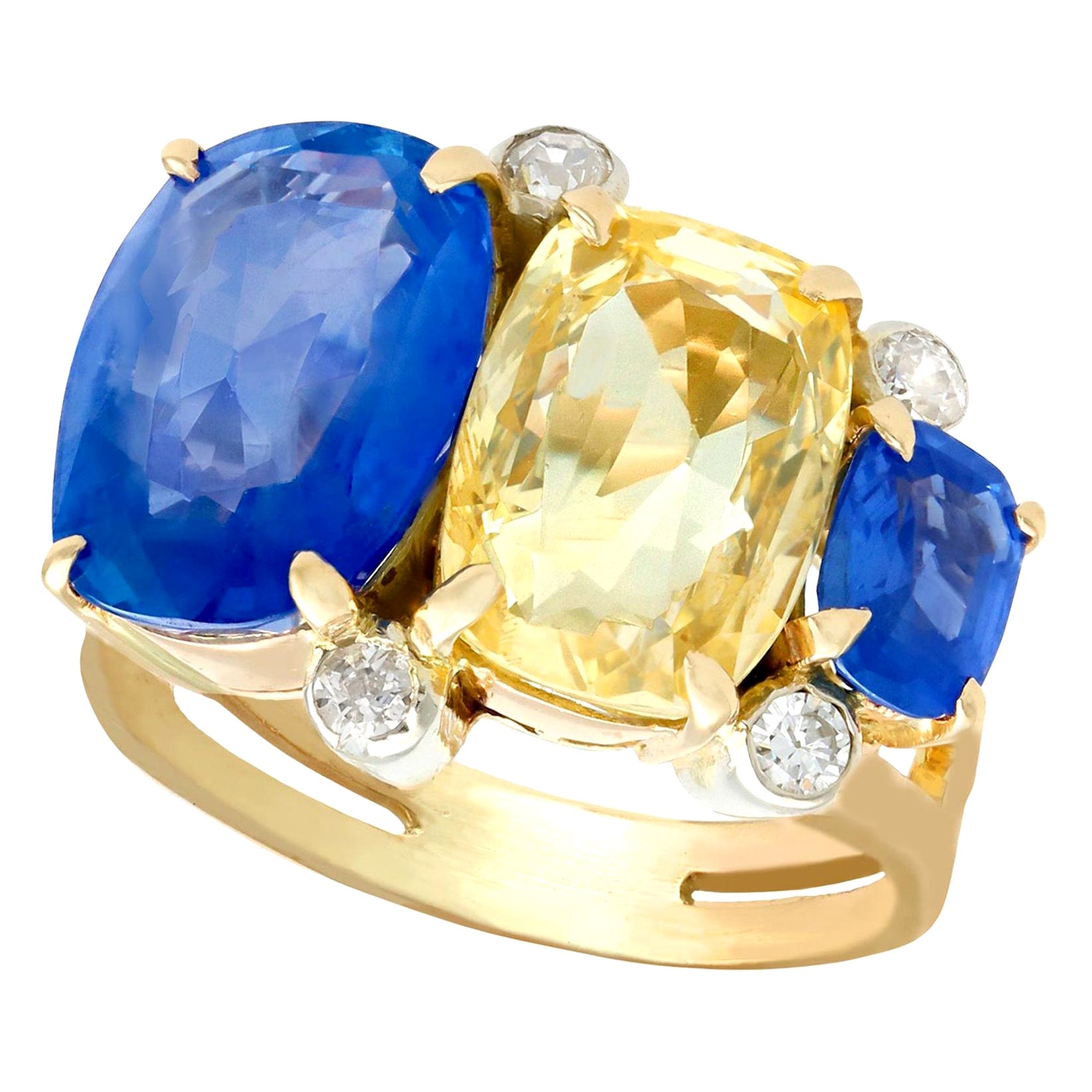 12.61 Carat Sapphire Diamond Yellow Gold Cocktail Ring For Sale