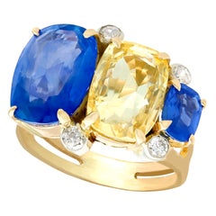 12.61 Carat Sapphire Diamond Yellow Gold Cocktail Ring
