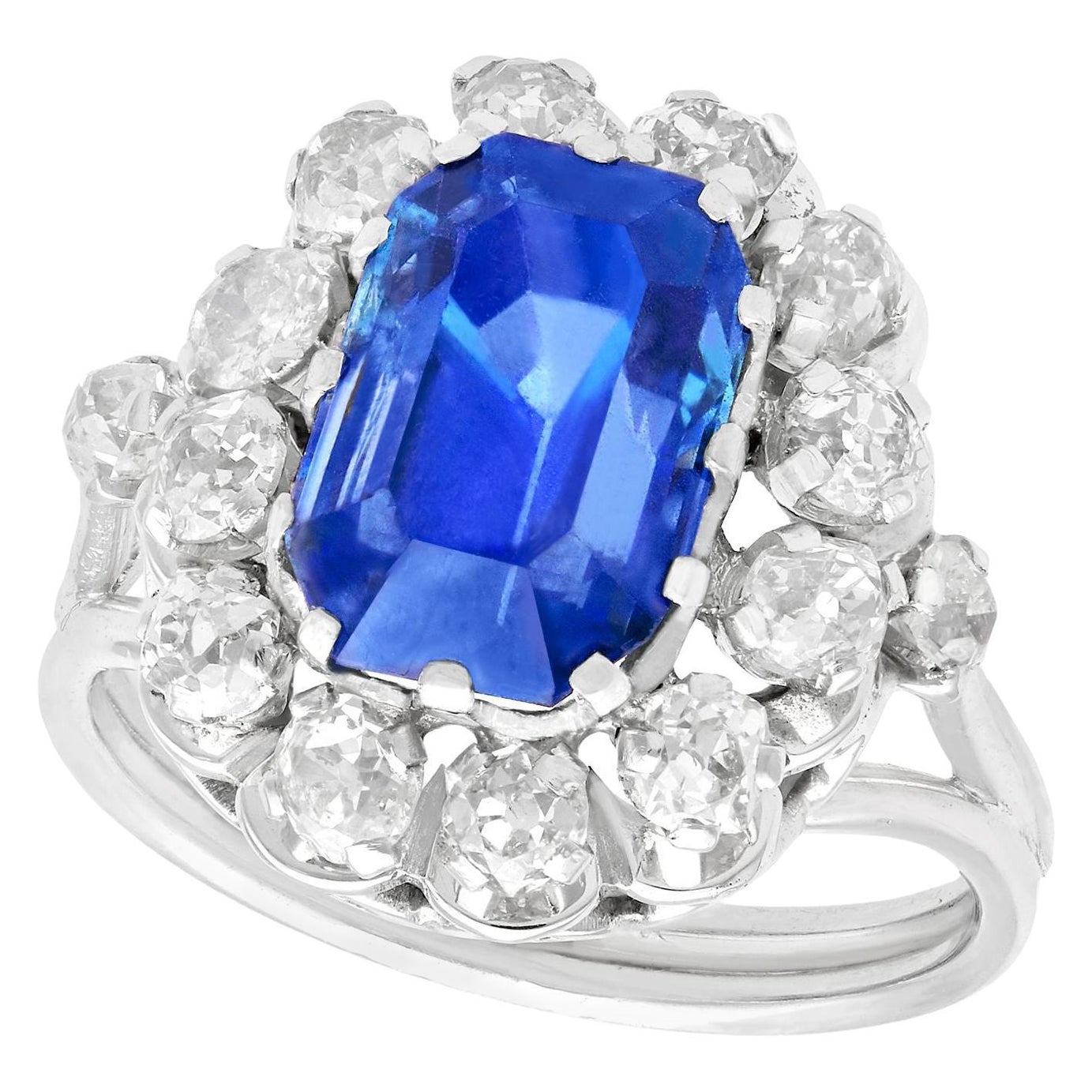 Vintage 1960s 6.53 Carat Sapphire and Diamond 18k White Gold Cocktail Ring