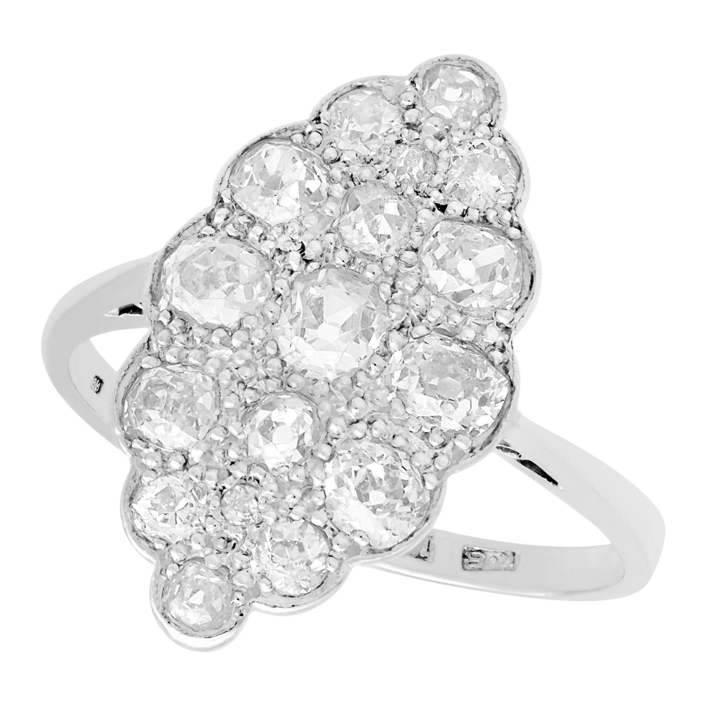 Antique 1910s 1.54 Carat Diamond and White Gold Platinum Set Marquise Ring