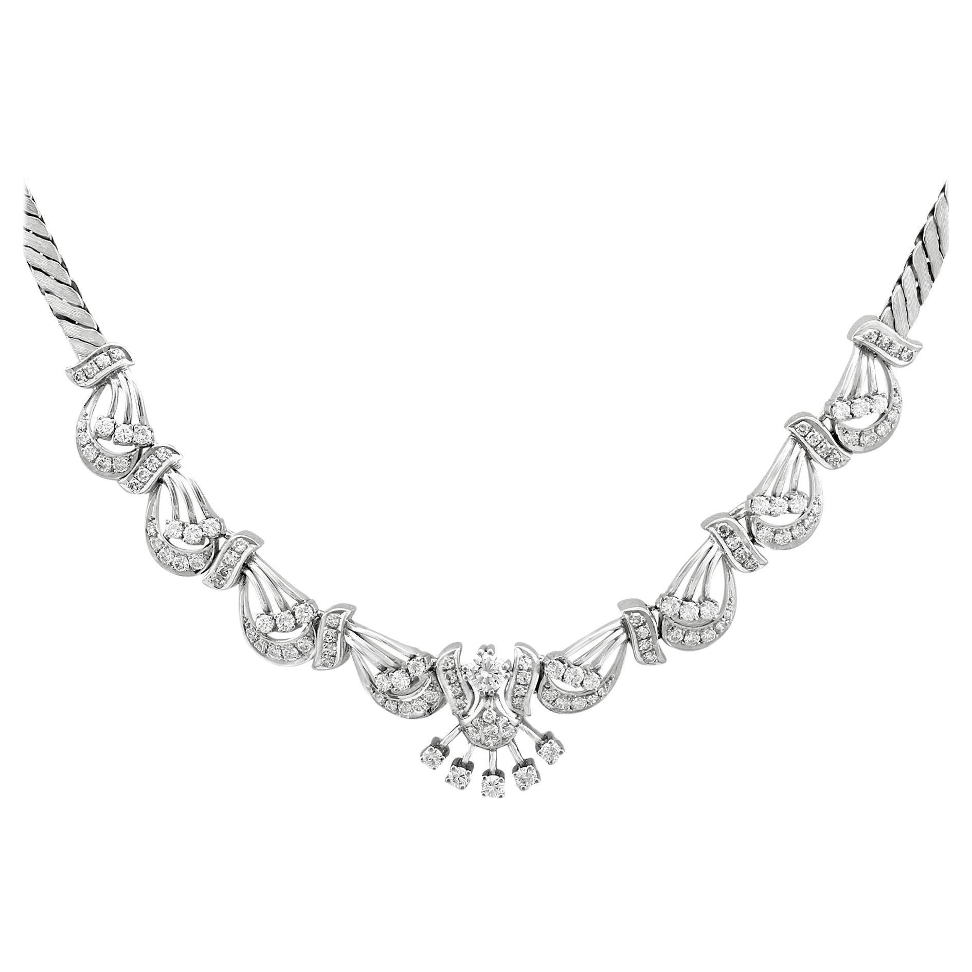 1960s Vintage 5.57 Carat Diamond and White Gold Necklace For Sale