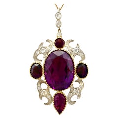 Antique Victorian 21.60 Carat Amethyst and Diamond Yellow Gold Pendant