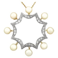 Antique 1920s Pearl and Diamond Yellow Gold Pendant