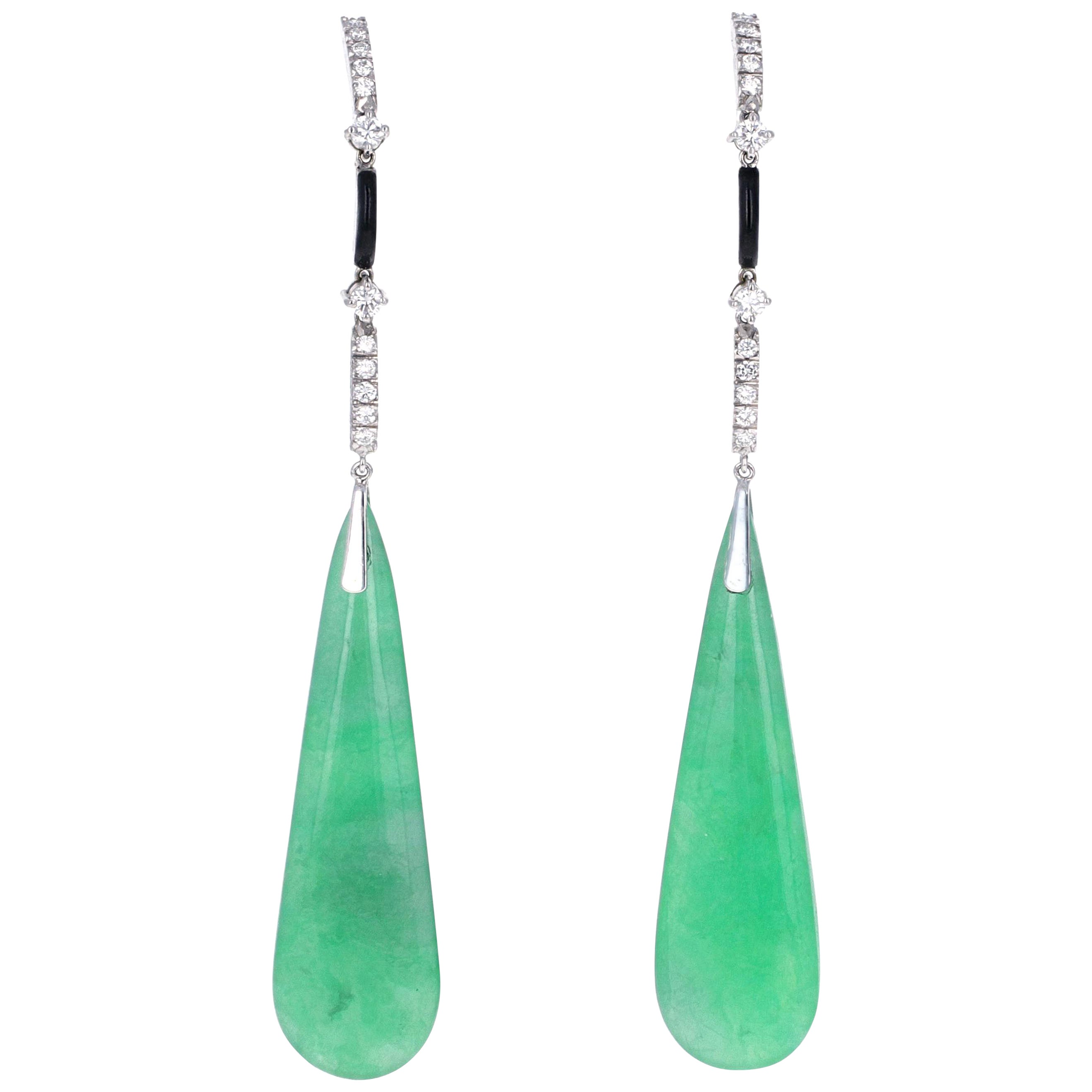 These Deco Inspired Chrysoprase, Diamond and Black Jade Long Dangle ...
