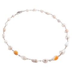Collar Barroco Melo y Perla Blanca y Diamante Corte Rosa Oro Blanco 18 Kilates