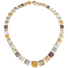Semi Precious Cabochon Stones Graduated Yellow Gold 18 K Necklace