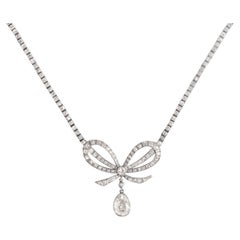 Vintage Belle Époque Diamond Platinum Bow Pendant Necklace