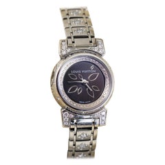 Louis Vuitton Montre Tambour en acier inoxydable et diamants pour femmes