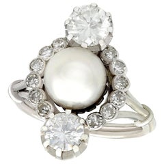 Antique 1.59 Carat Diamond and Pearl White Gold Dress Ring