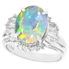Anello cocktail in platino con opale e diamante da 2,09 carati