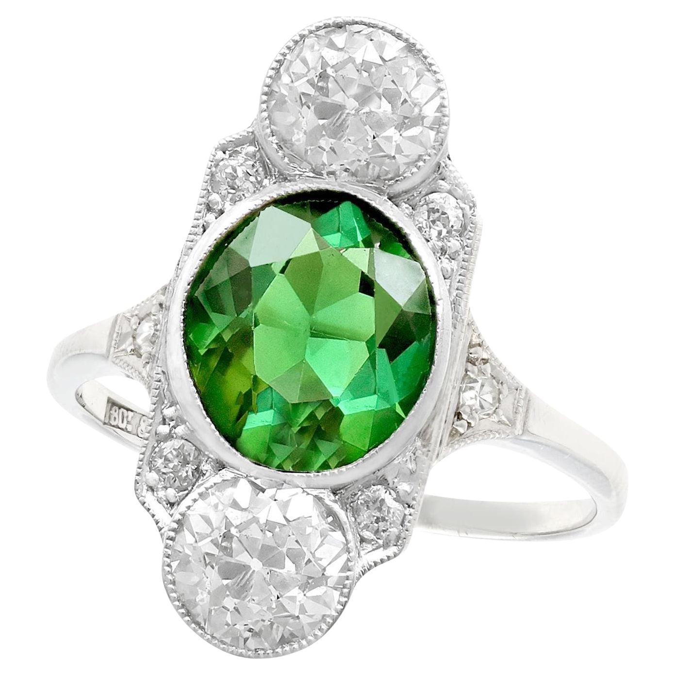 Antique 1900s 2.59 Carat Oval Cut Tourmaline and 1.95 Carat Diamond Ring
