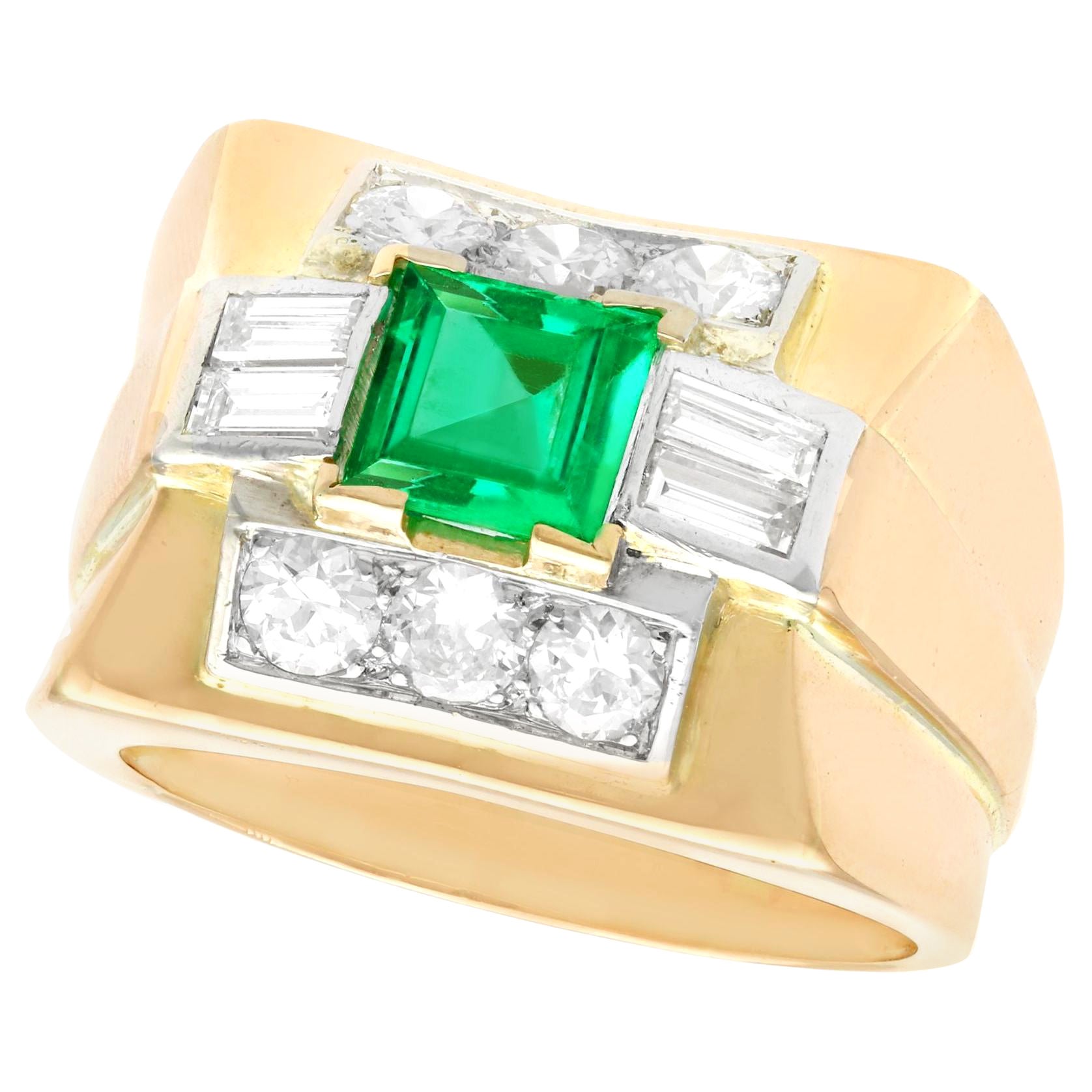 1.02 Carat Emerald and 1.05 Carat Diamond Gold Cocktail Ring For Sale