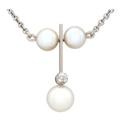 1960s Cultured Pearl and Diamond White Gold Necklace